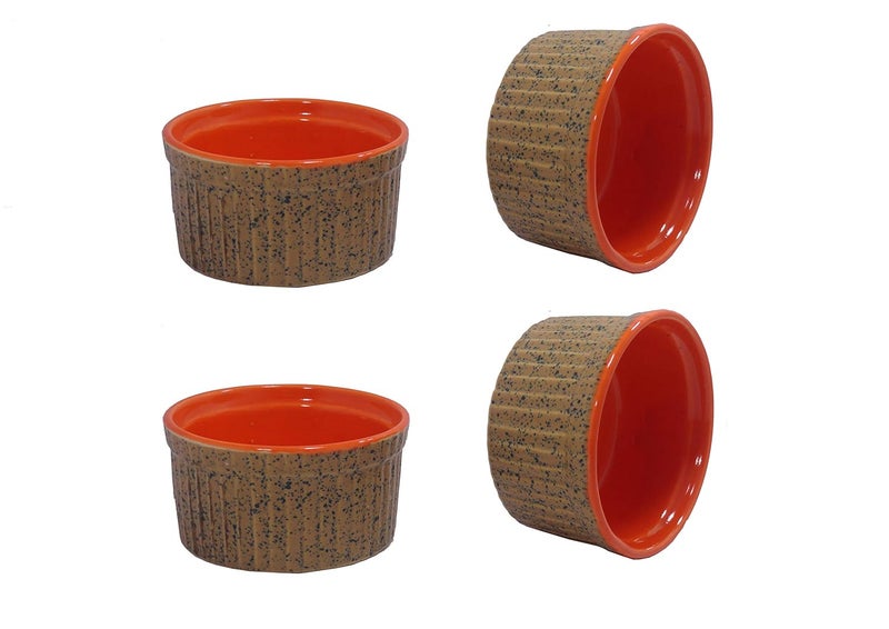 Caffeine Ceramic Handmade Brown and Glossy Orange Ramekins Bowls Set of 6 150 ml - Image 3
