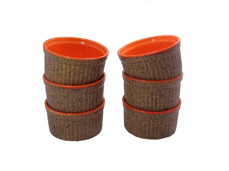 Caffeine Ceramic Handmade Brown and Glossy Orange Ramekins Bowls Set of 6 150 ml - Image 1