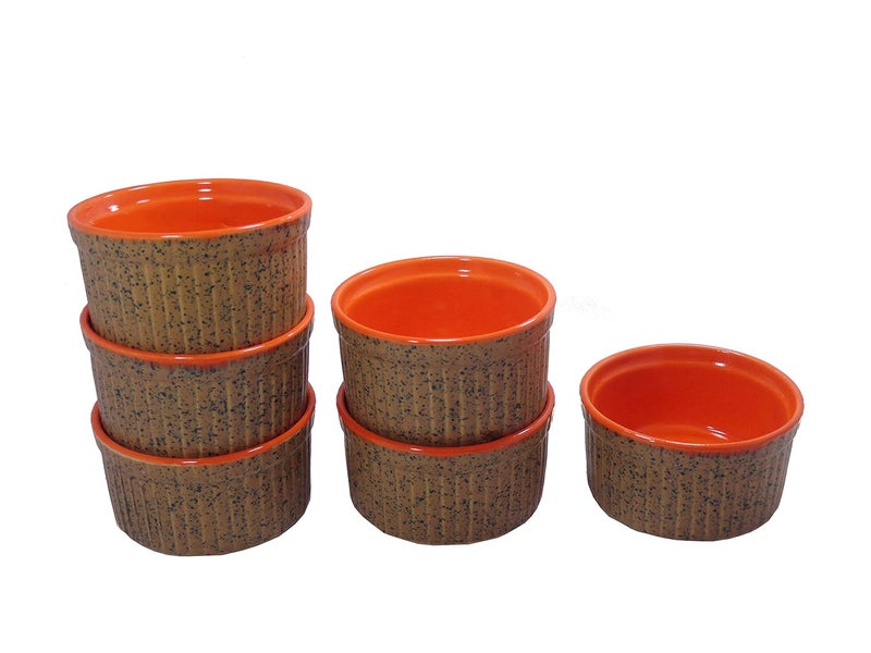 Caffeine Ceramic Handmade Brown and Glossy Orange Ramekins Bowls Set of 6 150 ml - Image 2