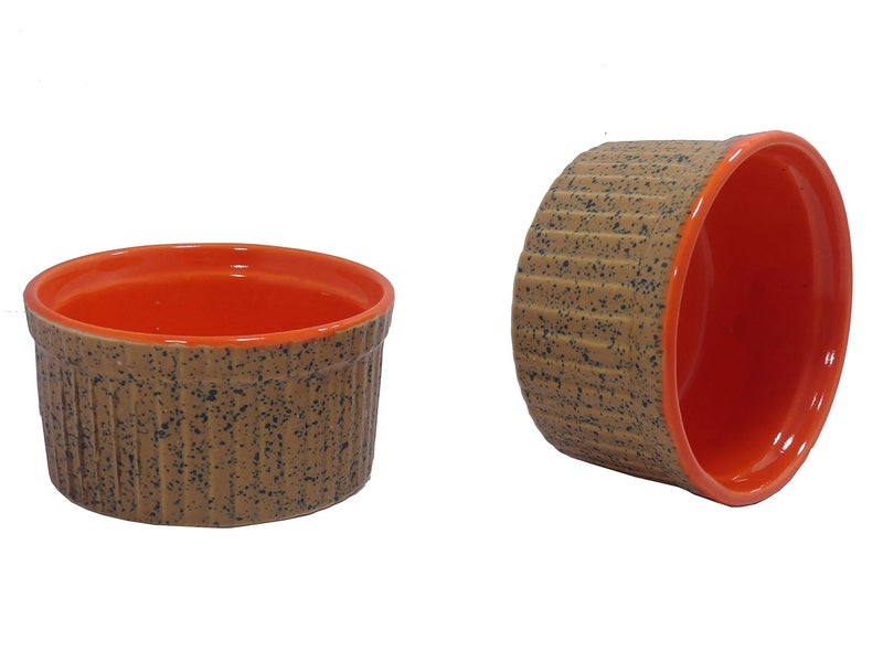 Caffeine Ceramic Handmade Brown and Glossy Orange Ramekins Bowls Set of 6 150 ml - Image 4