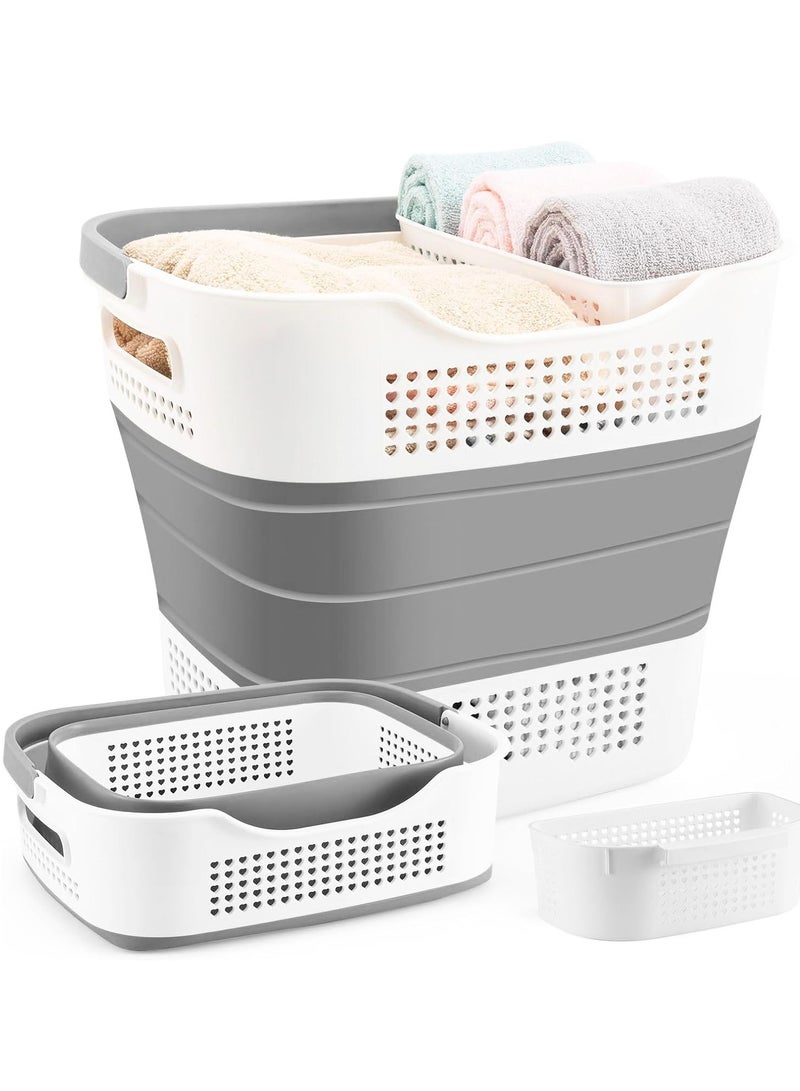 XiuWoo Large Capacity Collapsible Laundry Basket, Foldable Washing Basket,Pop Up Storage Container Bin, Bucket Laundry Hamper, Multi purpose Clothes Storage with Handles, Divider Basket - Image 1