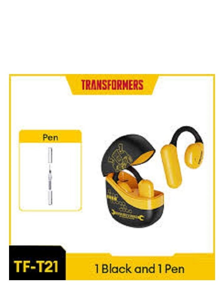 Transformers TF-T21 Open Ear Headphones Wireless Bluetooth, 60Hrs Playtime Earphones with Earhooks Bluetooth 5.4 Touch Control, Air-Conduction Ear Buds IPX5 Waterproof Earbuds for Sports Yellow