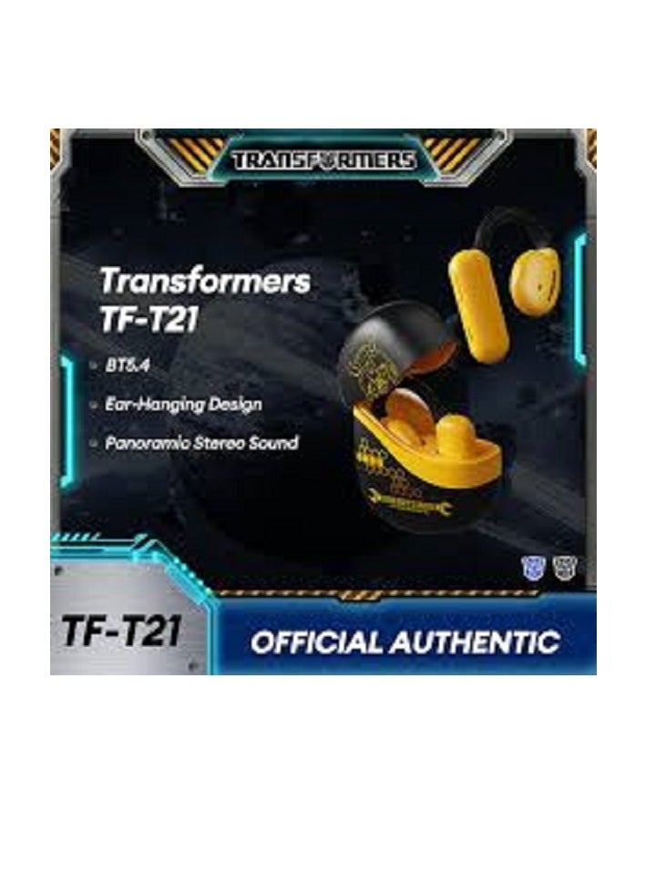 Transformers TF-T21 Open Ear Headphones Wireless Bluetooth, 60Hrs Playtime Earphones with Earhooks Bluetooth 5.4 Touch Control, Air-Conduction Ear Buds IPX5 Waterproof Earbuds for Sports Yellow