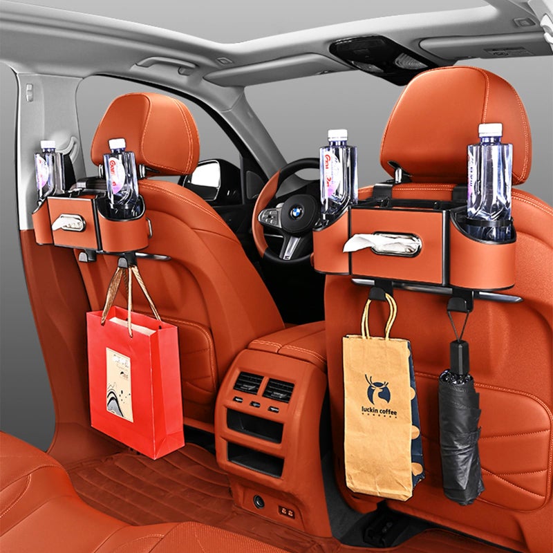 Joezhe Back Seat Car Organizer,4 in 1 Multifunctional Car Back Seat Storage Box with Drink Cup Holder Tissue Box, for Hold Phone,Snacks, Drinks, Handbag-Orange - Image 4