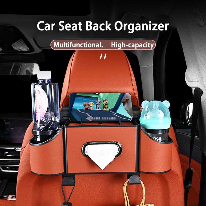 Joezhe Back Seat Car Organizer,4 in 1 Multifunctional Car Back Seat Storage Box with Drink Cup Holder Tissue Box, for Hold Phone,Snacks, Drinks, Handbag-Orange - Image 3