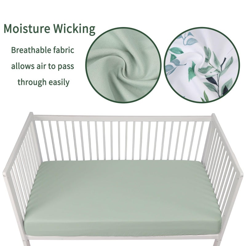 GUNTAIL Baby Crib Sheets for Boys Girls, 2 Pack Fitted Crib Sheet for Standard Crib and Toddler Mattress, Soft Microfiber Baby Sheet 52x28x8in (Leaf & Green) - Image 3