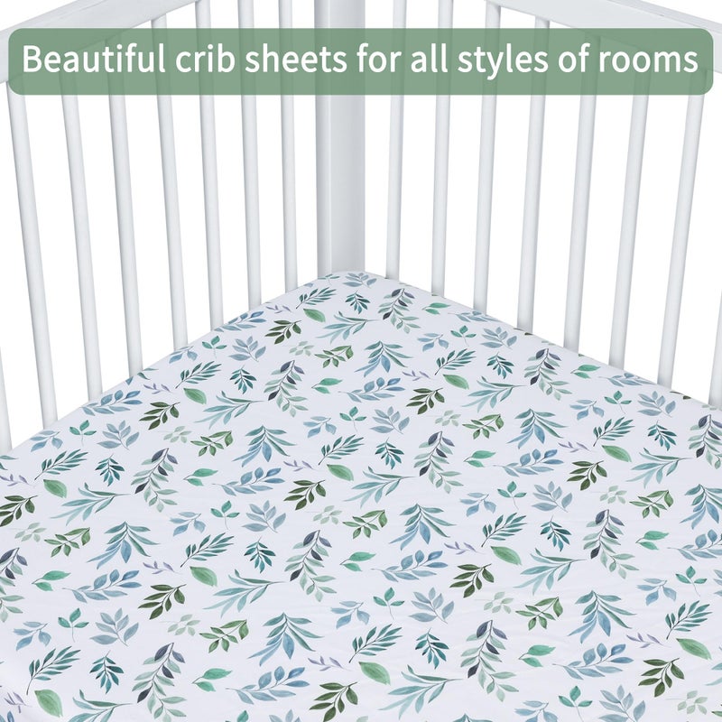 GUNTAIL Baby Crib Sheets for Boys Girls, 2 Pack Fitted Crib Sheet for Standard Crib and Toddler Mattress, Soft Microfiber Baby Sheet 52x28x8in (Leaf & Green) - Image 4