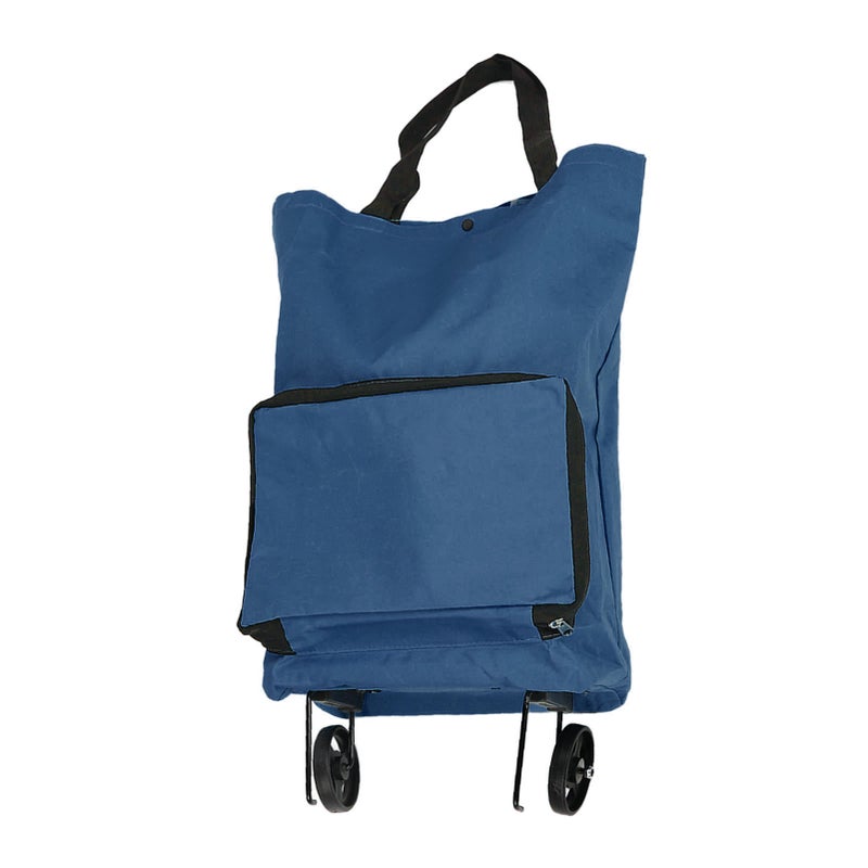 Foldable Shopping Cart: Dark Blue, Sturdy Design With Foldable Wheels - Large Capacity Foldable Cart Bag for Grocery Shopping, Camping, Seniors And Girls - Image 4