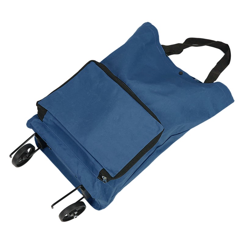 Foldable Shopping Cart: Dark Blue, Sturdy Design With Foldable Wheels - Large Capacity Foldable Cart Bag for Grocery Shopping, Camping, Seniors And Girls - Image 5