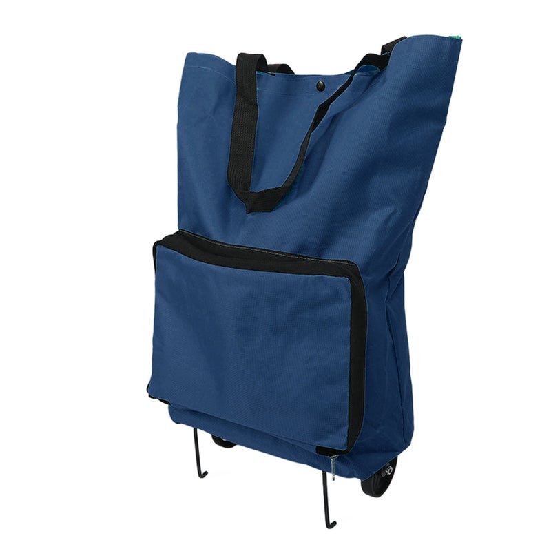 Foldable Shopping Cart: Dark Blue, Sturdy Design With Foldable Wheels - Large Capacity Foldable Cart Bag for Grocery Shopping, Camping, Seniors And Girls - Image 2