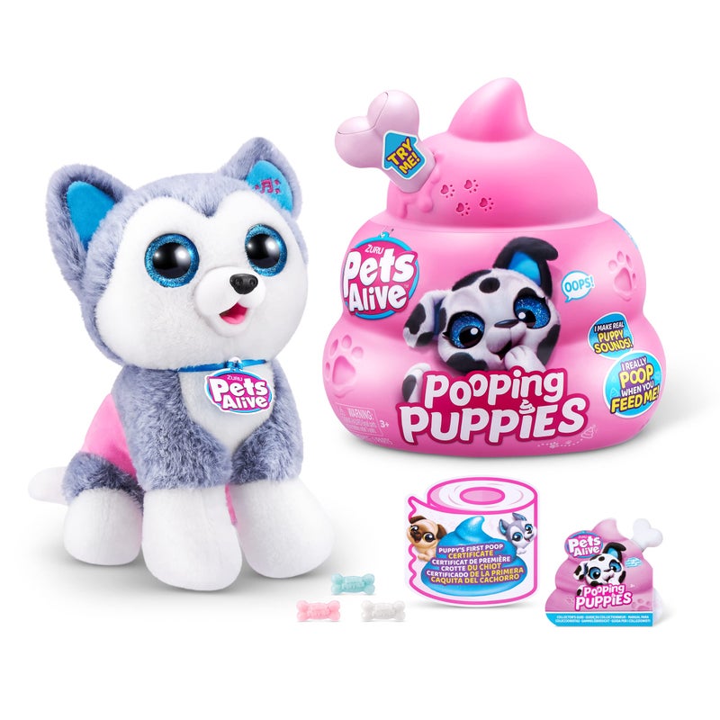 Pets Alive Pooping Puppies (Husky) by ZURU Surprise Puppy Plush, Ultra Soft Plushies, Interactive Toy Pets, Electronic Pet Puppy for Girls and Children - Image 1