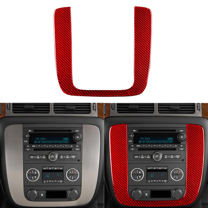 PJFUS Real Red Carbon Fiber Car Central Console AC Control Panel Side Surround U Frame Cover Sticker Compatible with Chevrolet AvalancheSilverado LTZ 20072013 Auto Premium Interior Accessories