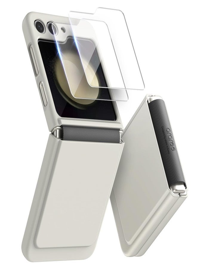 araree Aero Flex Galaxy Z Flip 5 Case with Hinge Protection & 2 pcs Screen Protector Tempered Glass 9H Hardness, Thin & Slim Shockproof Hard Case, Flexible Hinge Protector - Cream - Image 1