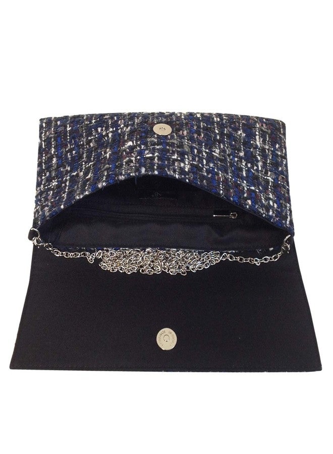 JNB Weaved Fabric Flat Clutch, Blue - Image 5