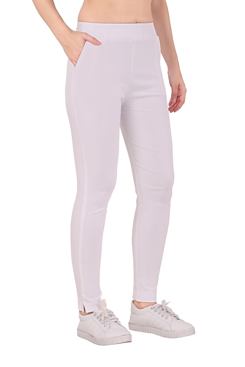 TRASA Ultra Soft Cotton Regular and Plus Stretchable Cotton Pants for Womens and Girls, White - L - Image 1