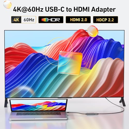uni USB-C to HDMI Adapter 4K@60Hz, Thunderbolt 3/4 to HDMI Adapter, Type C HDMI Converter, Compatible with MacBook Pro/Air 2022, iPad Pro/Air, Surface Laptop, Dell XPS, Chromebook, Galaxy & More - Image 2