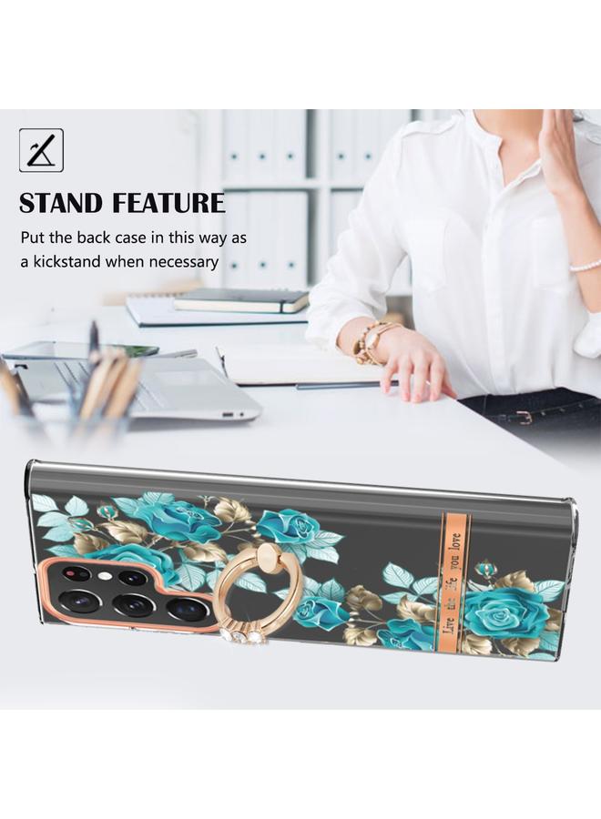 اس-توب جراب لهاتف Samsung Galaxy S23 Ultra 5G من سلسلة الزهور والنباتات IMD TPU مع حامل حلقي - Image 2