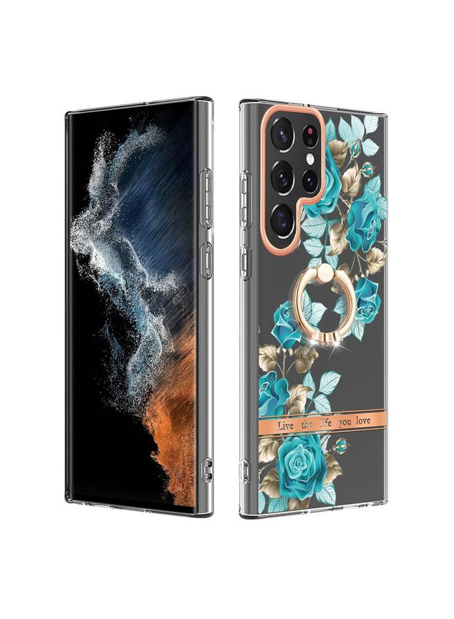 اس-توب جراب لهاتف Samsung Galaxy S23 Ultra 5G من سلسلة الزهور والنباتات IMD TPU مع حامل حلقي - Image 1