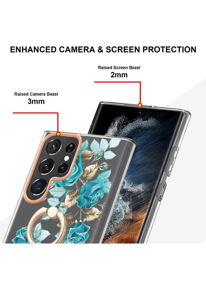 اس-توب جراب لهاتف Samsung Galaxy S23 Ultra 5G من سلسلة الزهور والنباتات IMD TPU مع حامل حلقي - Image 3