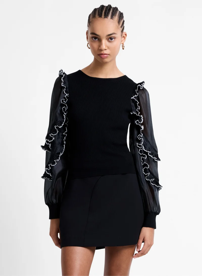 فرنش كونكشن Krista Mix Ruffle Trim Sleeve Top