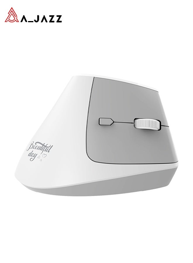 A-jazz I300 Wireless Vertical Mouse, 57° tilted ergonomic design, Bluetooth 5.2 + 2.4G dual-mode (includes USB receiver), 3 DPI settings (800/1200/1600), 6 programmable buttons, silent buttons, 400mAh Type-C charging, long battery life, weight approx. 84g, compatible with Windows/macOS/ChromeOS/Android (White) - Image 1