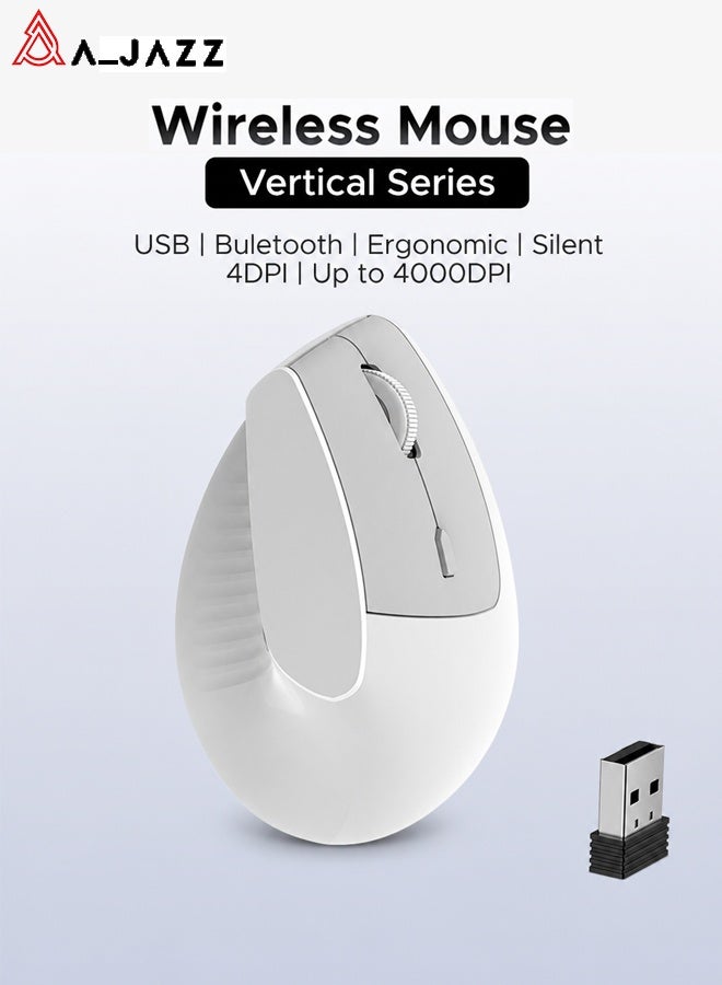 A-jazz I300 Vertical Ergonomic Mouse, Dual Mode, Wireless Mouse 2.4G with USB Receiver, Bluetooth Mouse with 4-level adjustable DPI up to 4000 DPI, 5 buttons, silent, smooth, suitable for laptops, desktops, personal computers, Macbooks, office use, comfortable black - Image 1