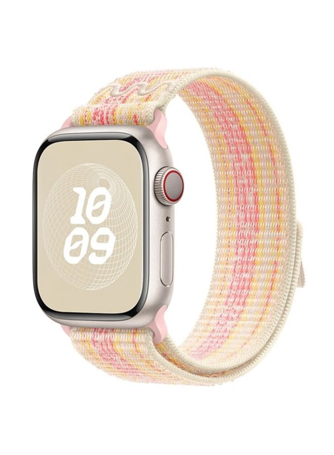 Replacement Strap For Apple Watch Series 9 45mm Loop Nylon Watch Band Starlight Pink 