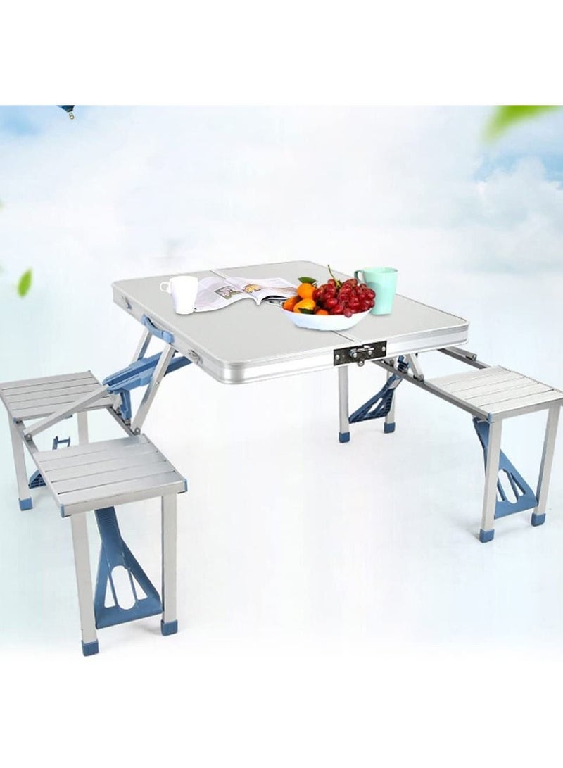 DubaiGallery Folding Camping Picnic Table with 4 Seats with Garden Umbrella Hole Portable Table Aluminum Alloy Frame with Soft Handle Suitable for Barbecue Travel Outing - Image 3