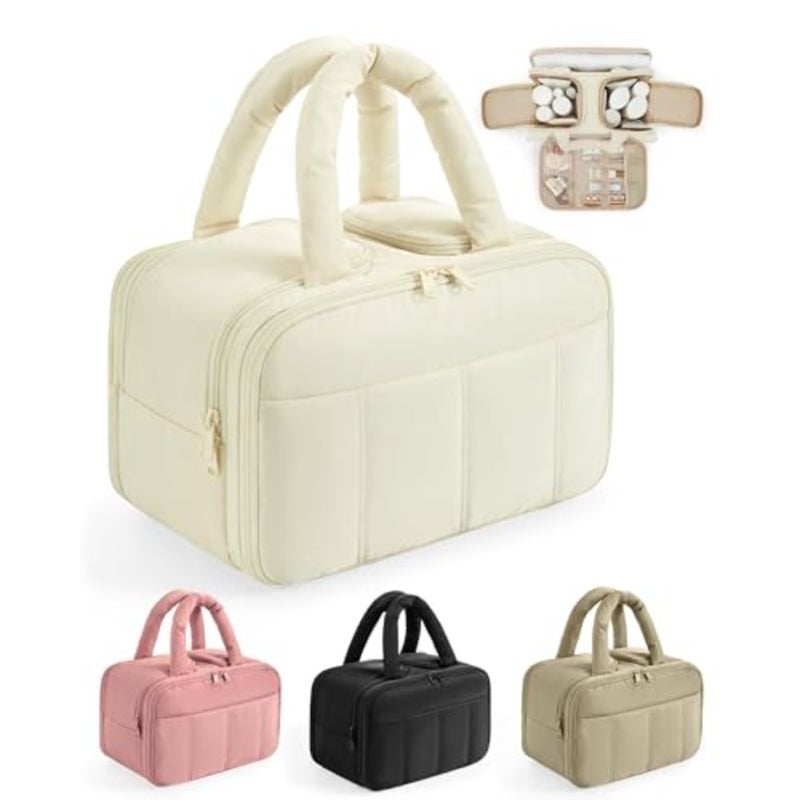 Travel Toiletry Bag for Women Large Capacity Puffy Design in Navy Blue, Water-Resistant Nylon with Wide Opening and Multi-Compartment Organization for Cosmetics, Skincare, Accessories Toiletries - Image 1