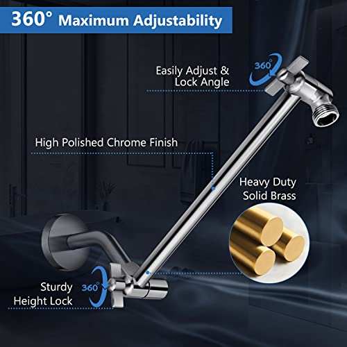 PinWin Shower Head Combo(Brushed Nickel),10'' High Pressure Rain Shower Head with 11'' Adjustable Extension Arm and 5 Settings Handheld,Powerful Shower Spray Against Low Pressure Water - Image 5