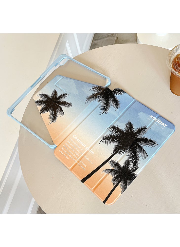 For iPad (2025)/10.9 (2022) Rotating Trifold Stand Tablet Case PU Leather Pattern Smart Cover with Auto Wake/Sleep - Coconut Palm - Image 4