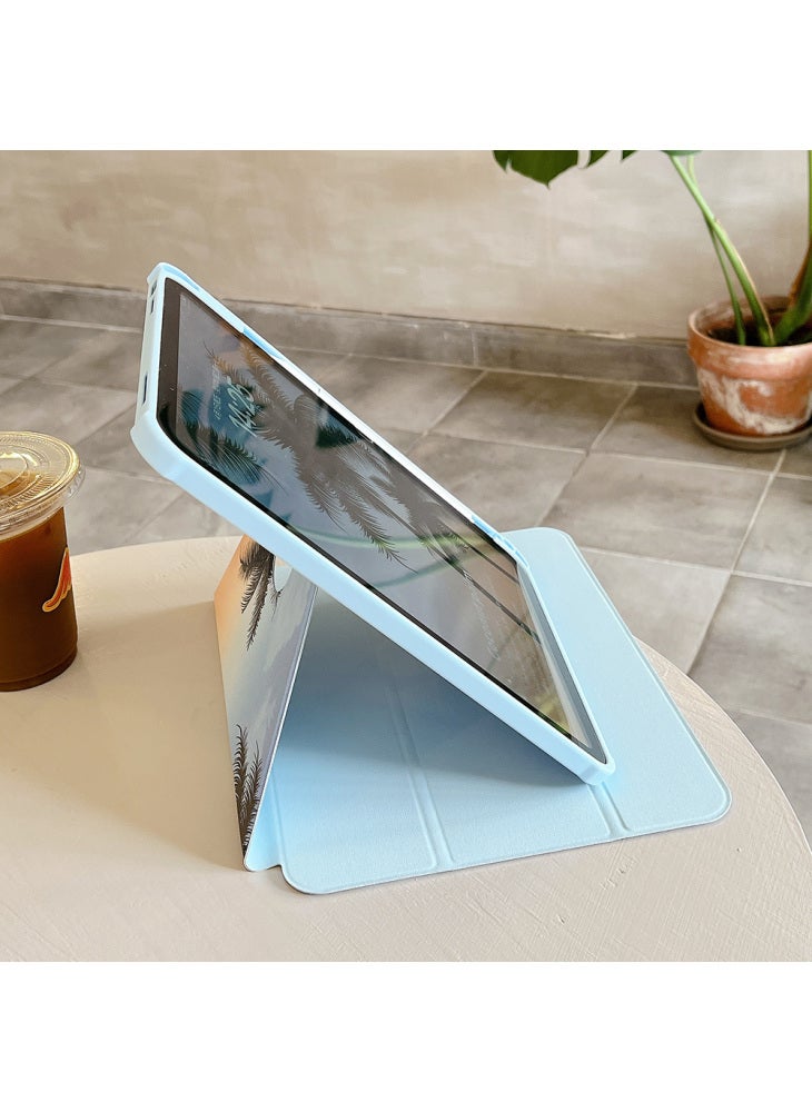 For iPad (2025)/10.9 (2022) Rotating Trifold Stand Tablet Case PU Leather Pattern Smart Cover with Auto Wake/Sleep - Coconut Palm - Image 2