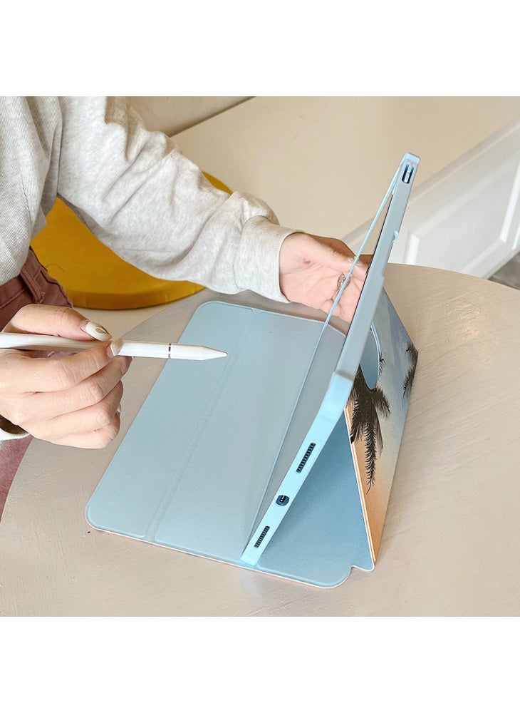 For iPad (2025)/10.9 (2022) Rotating Trifold Stand Tablet Case PU Leather Pattern Smart Cover with Auto Wake/Sleep - Coconut Palm - Image 3