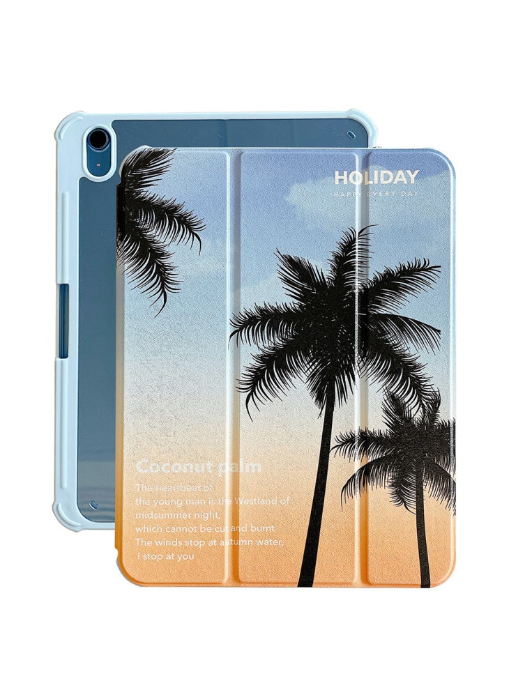 For iPad (2025)/10.9 (2022) Rotating Trifold Stand Tablet Case PU Leather Pattern Smart Cover with Auto Wake/Sleep - Coconut Palm - Image 1