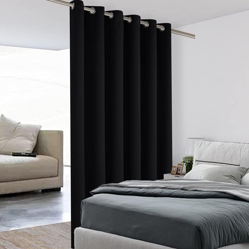 BONZER Room Divider Curtain Grommet Thermal Insulated Wide Blackout Curtains for Bedroom Living Room, 108L x 70W Inch (9L x 5.8W ft), 1 Panel, Black - Image 1