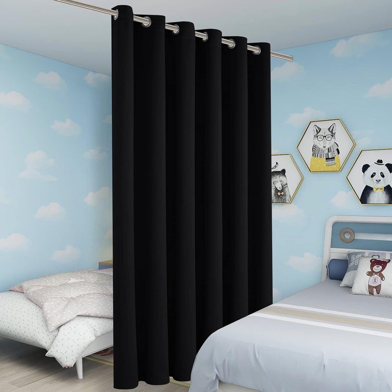BONZER Room Divider Curtain Grommet Thermal Insulated Wide Blackout Curtains for Bedroom Living Room, 108L x 70W Inch (9L x 5.8W ft), 1 Panel, Black - Image 5