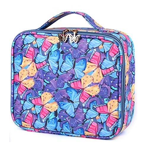 INOVERA (LABEL) Faux Leather Makeup Organizer Bag for Women, Girls & Bride - Travel Cosmetic Kit Storage Organiser - Toiletry Vanity Box with Adjustable Compartment, 26l x 23b x 9h cm Butterfly Print - Image 4