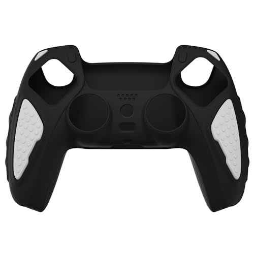 PlayVital Knight Edition Black & White Two Tone Anti-Slip Silicone Cover Skin for ps5 Controller, Soft Rubber Case for ps5 Wireless Controller with Thumb Grip Caps - Image 2