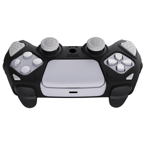 PlayVital Knight Edition Black & White Two Tone Anti-Slip Silicone Cover Skin for ps5 Controller, Soft Rubber Case for ps5 Wireless Controller with Thumb Grip Caps - Image 5