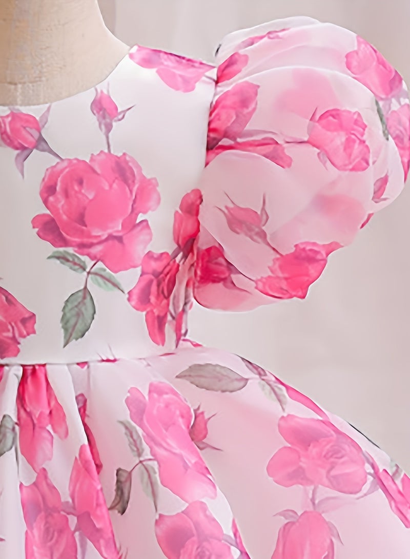 Baby Girl Dress - Puff Sleeve Tulle Party Dress with Elegant Bow Detail & Round Neck, Newborn Baby Dress, Baby Gift Set, Girl Dress, Frock for Girls - Pink Red, 90cm (12-18M) - Image 5