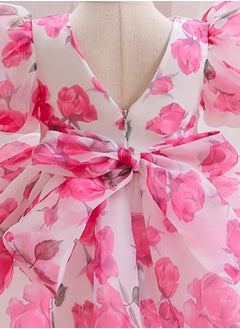 Generic Baby Girl Dress - Puff Sleeve Tulle Party Dress with Elegant Bow Detail & Round Neck, Newborn Baby Dress, Baby Gift Set, Girl Dress, Frock for Girls - Pink Red, 90cm (12-18M)  - Image 3
