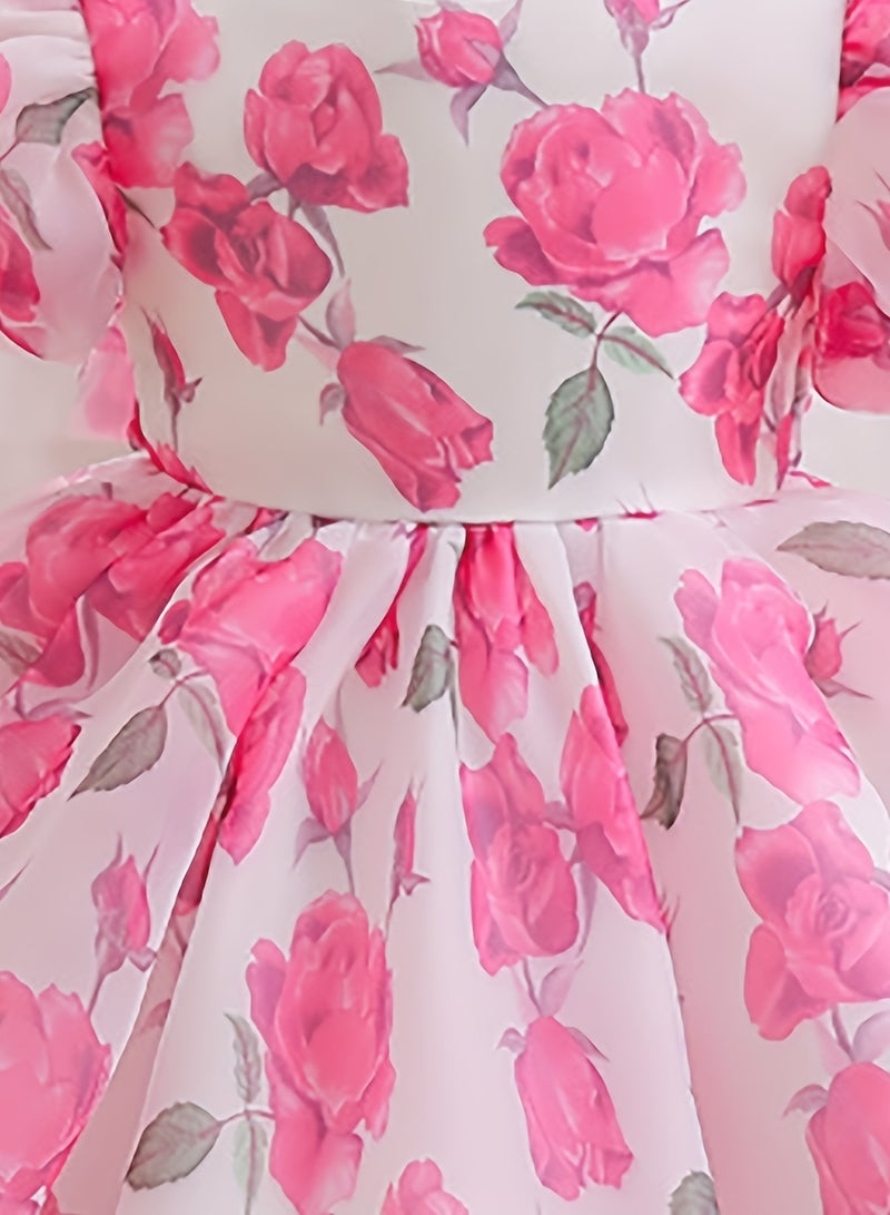 Baby Girl Dress - Puff Sleeve Tulle Party Dress with Elegant Bow Detail & Round Neck, Newborn Baby Dress, Baby Gift Set, Girl Dress, Frock for Girls - Pink Red, 90cm (12-18M) - Image 4