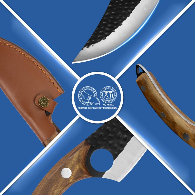 XYJ FULL TANG 6 Inch Stainless Steel Boning Knife Chef Fishing Knives Carry Leather Sheath Outdoor Cooking Knives Meat Butcher Knife For Camping Kitchen or Outdoor BBQ - Image 2