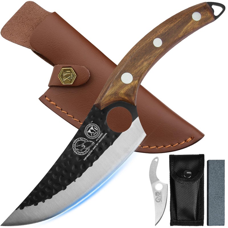 XYJ FULL TANG 6 Inch Stainless Steel Boning Knife Chef Fishing Knives Carry Leather Sheath Outdoor Cooking Knives Meat Butcher Knife For Camping Kitchen or Outdoor BBQ - Image 1