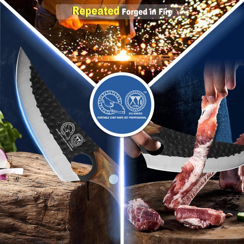 XYJ FULL TANG 6 Inch Stainless Steel Boning Knife Chef Fishing Knives Carry Leather Sheath Outdoor Cooking Knives Meat Butcher Knife For Camping Kitchen or Outdoor BBQ - Image 3