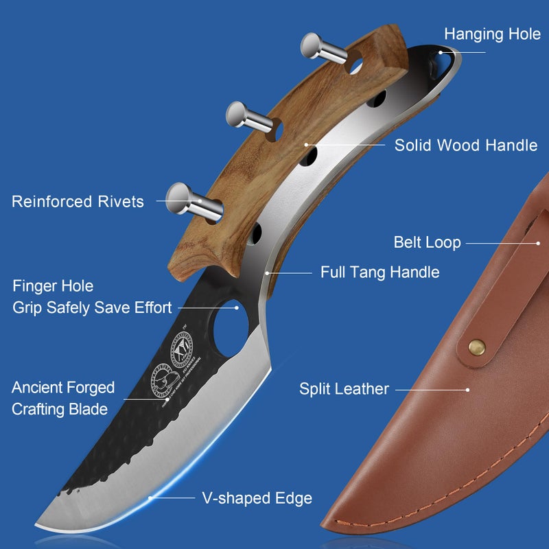 XYJ FULL TANG 6 Inch Stainless Steel Boning Knife Chef Fishing Knives Carry Leather Sheath Outdoor Cooking Knives Meat Butcher Knife For Camping Kitchen or Outdoor BBQ - Image 5