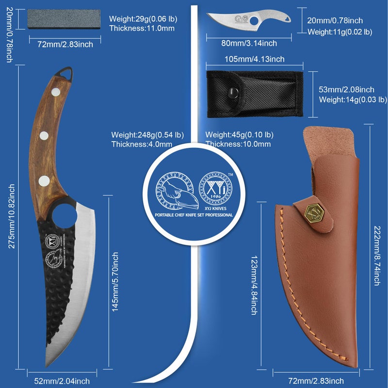 XYJ FULL TANG 6 Inch Stainless Steel Boning Knife Chef Fishing Knives Carry Leather Sheath Outdoor Cooking Knives Meat Butcher Knife For Camping Kitchen or Outdoor BBQ - Image 4
