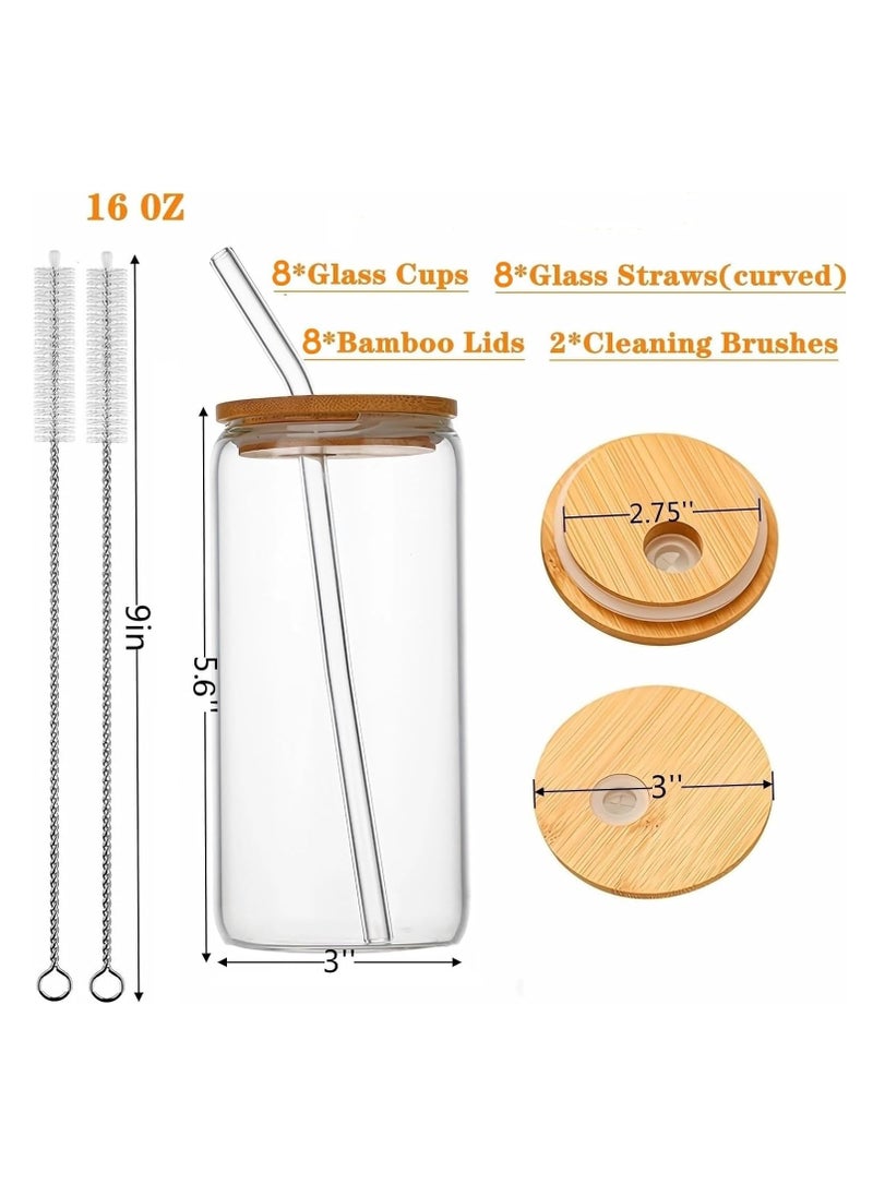 TYCOM Drinking Glasses with Bamboo Lids and Glass Straw, 500ml Beer Can Shaped Glass Cups, Tumbler Cup Ideal For Beer, Tea, Soda, Iced Coffee (2pc, 500ml)  - Image 3