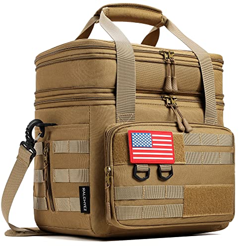 RalChyez Tactical Lunch Bag, 20L Large Heavy Duty Double Deck Insulated Lunch Box Leakproof Expandable Tote Cooler with Shoulder Strap for Adult Men Women Work Fishing Picnic Travel Tan - Image 1