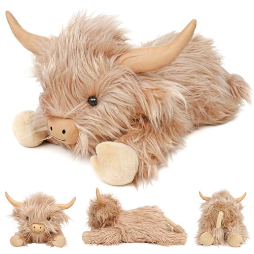 JellyMallow Highland Cow Weighted Stuffed Animals 5lbs 22in Cute Weighted Plush Highland Cow Stuffed Animal Cattle Plushies Ideal Gifts for Kids and Adults - Image 1